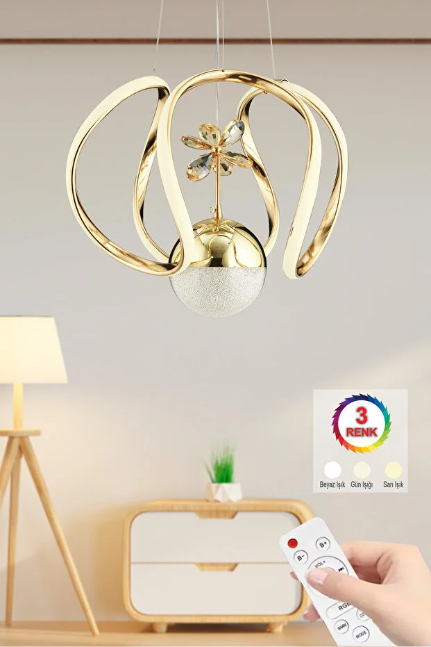 Bigiee Ledli Üç Renk Gold Lüx Modern Led Avize